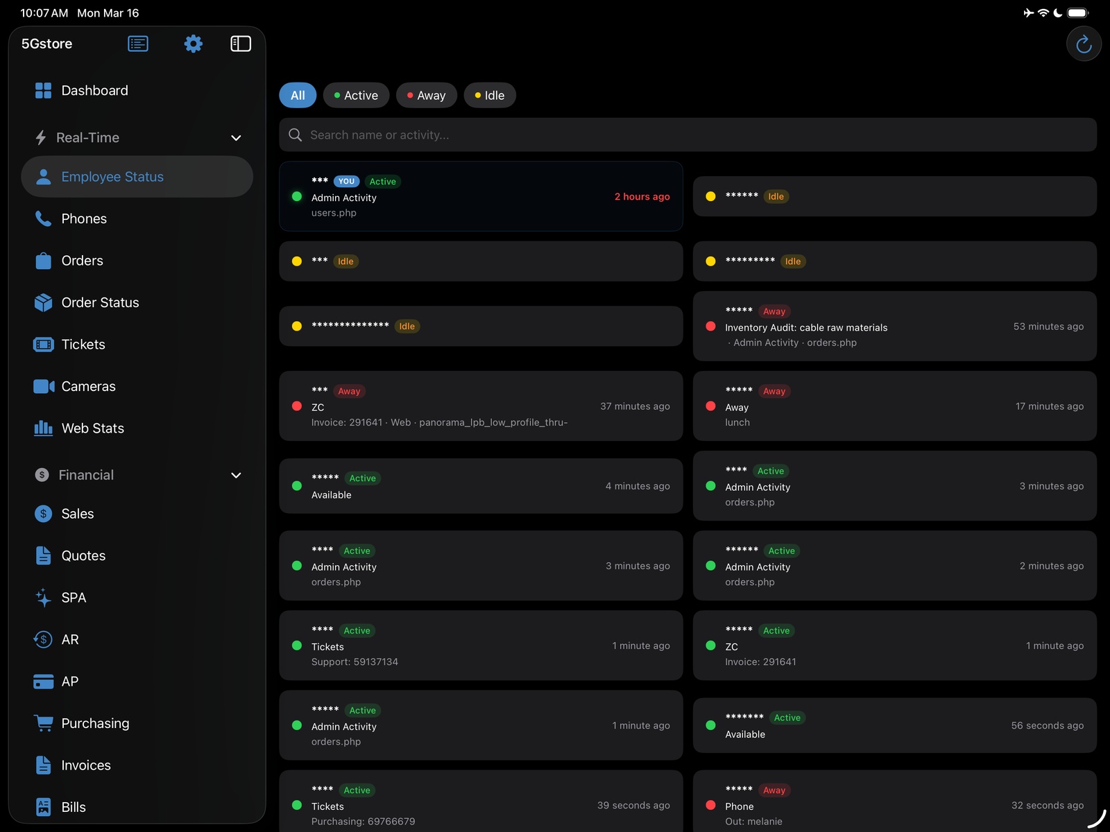 5Gstore Dashboard screenshot
