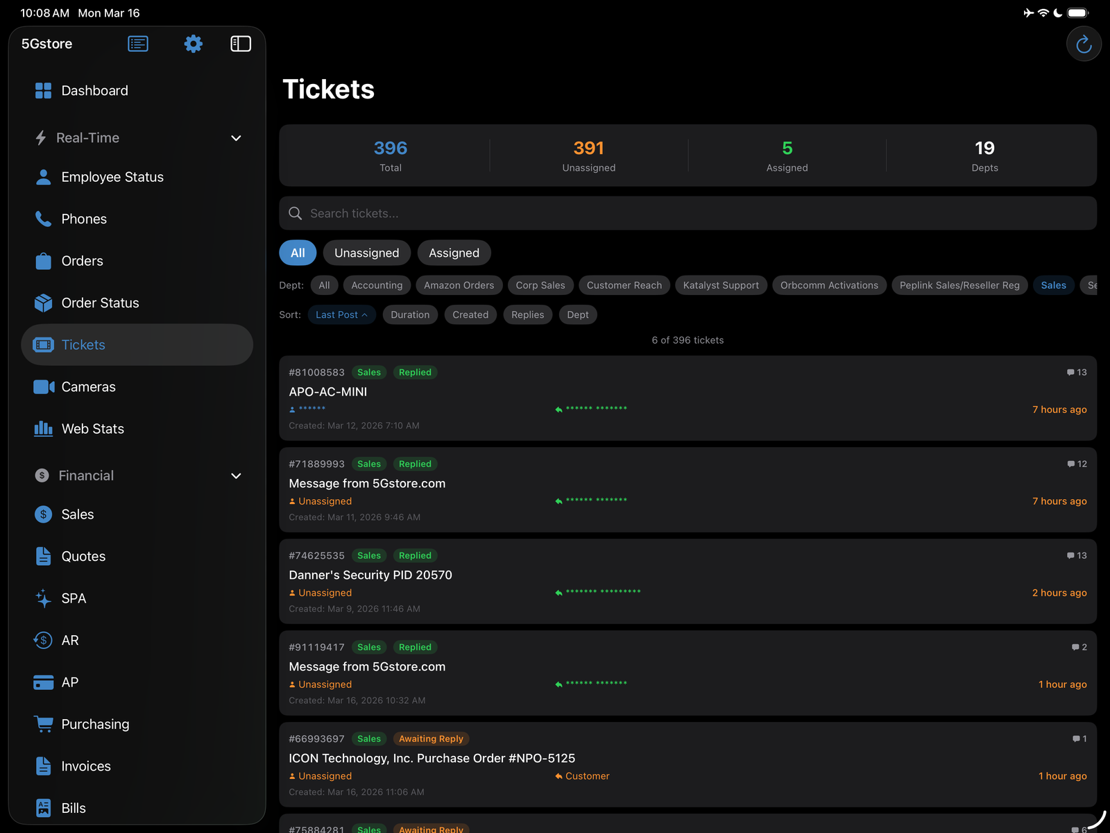 5Gstore Dashboard screenshot