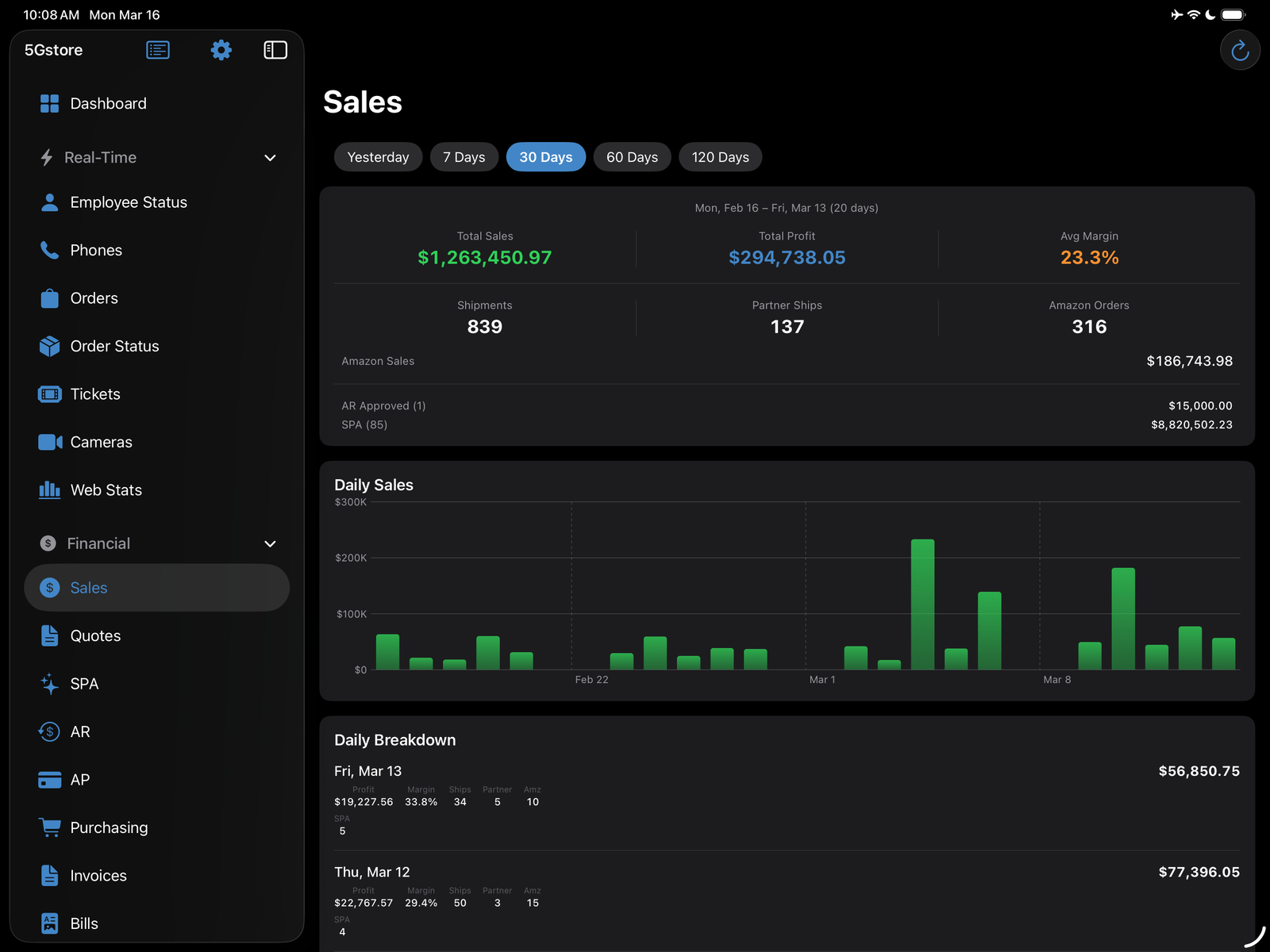 5Gstore Dashboard screenshot