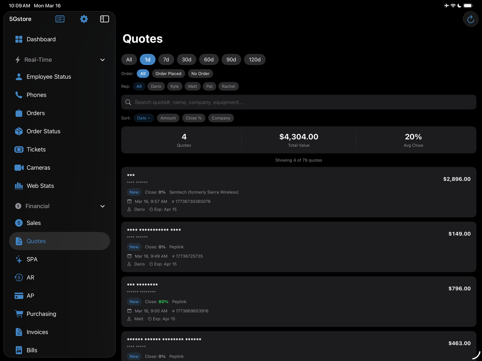 5Gstore Dashboard screenshot
