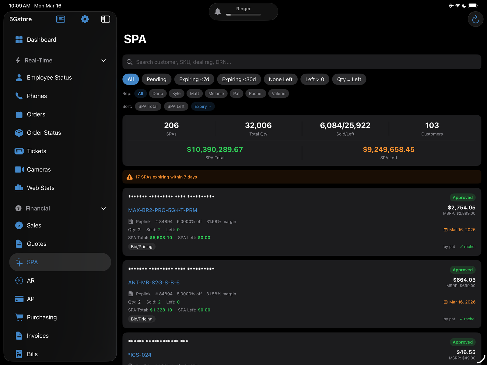 5Gstore Dashboard screenshot