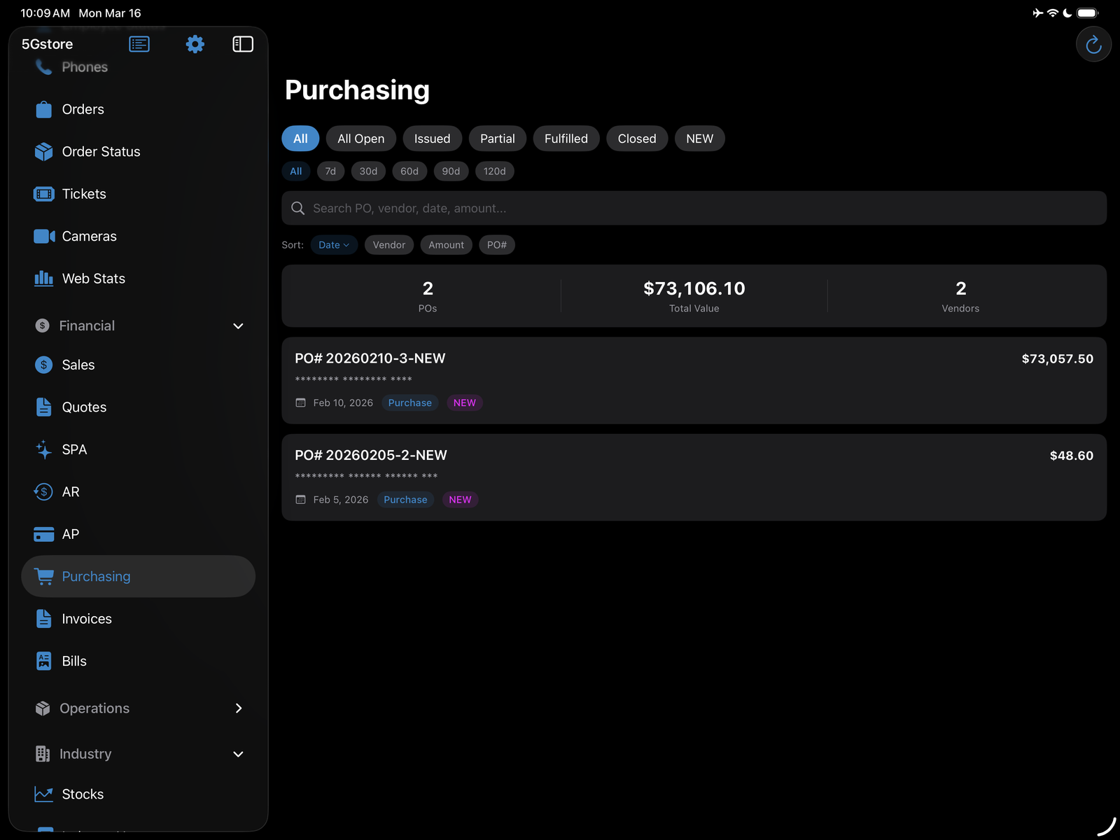 5Gstore Dashboard screenshot