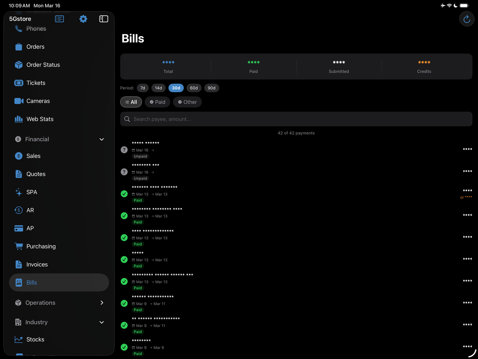 5Gstore Dashboard screenshot
