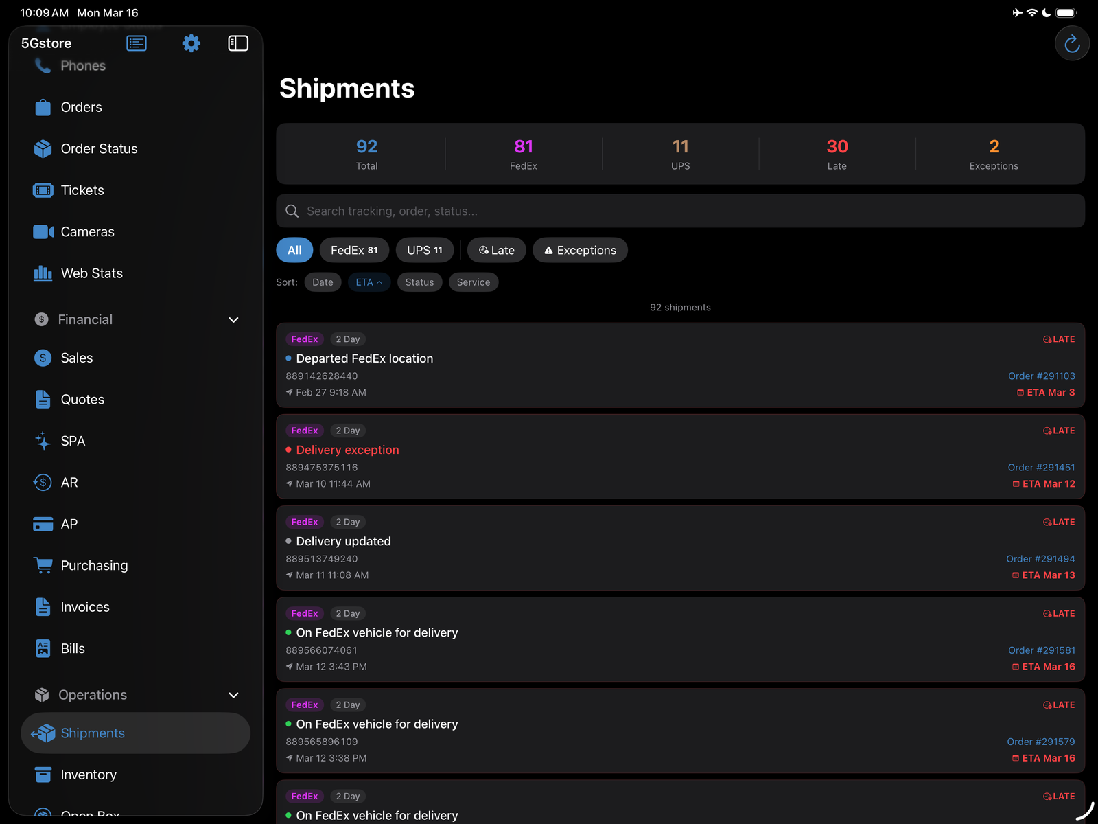 5Gstore Dashboard screenshot