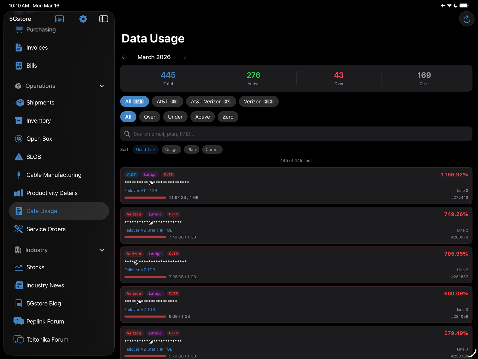 5Gstore Dashboard screenshot