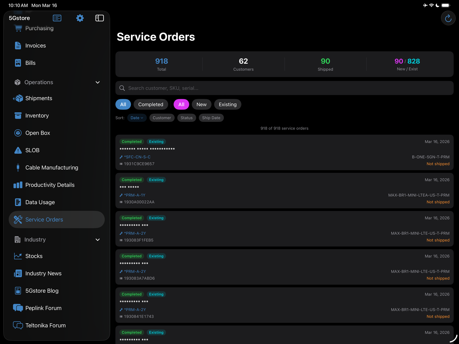 5Gstore Dashboard screenshot