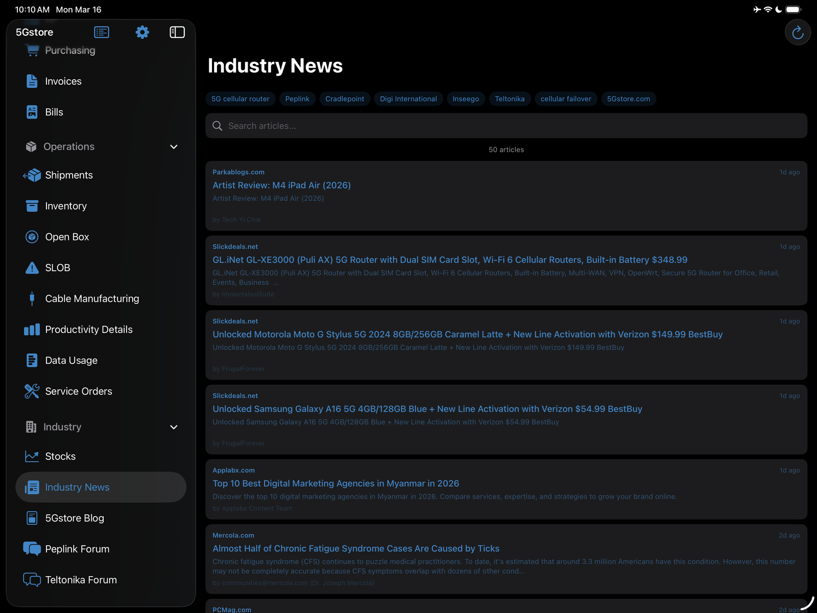 5Gstore Dashboard screenshot