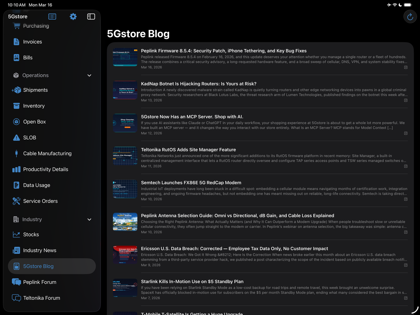 5Gstore Dashboard screenshot