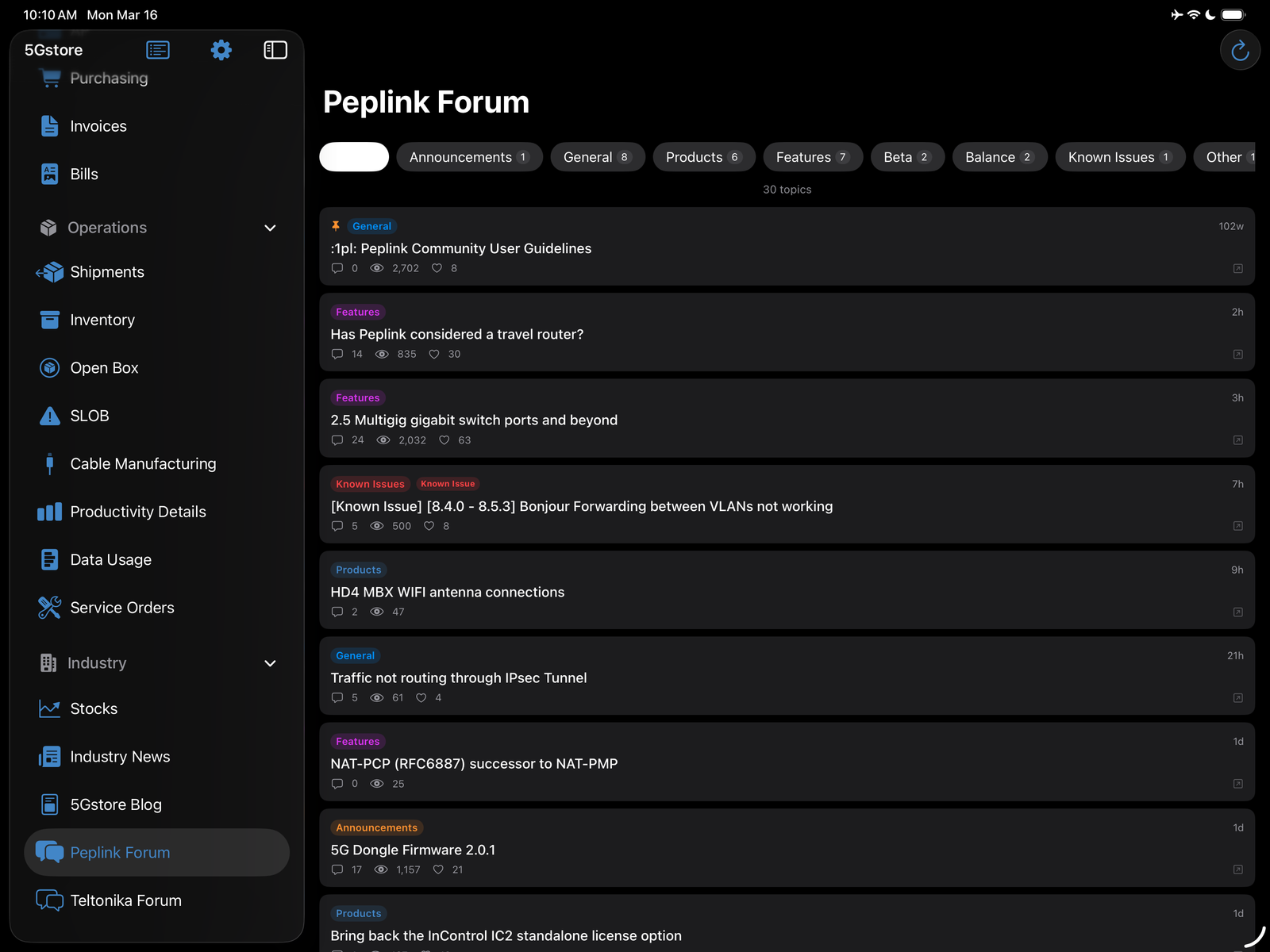5Gstore Dashboard screenshot